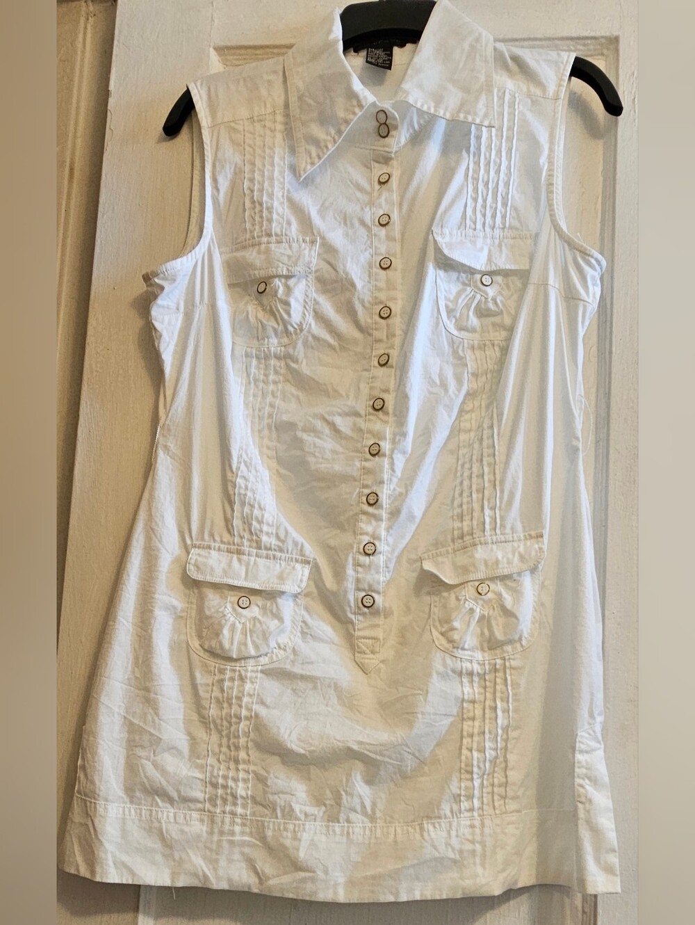 Rampage - White Sleeveless Button-Front Shirt Dress